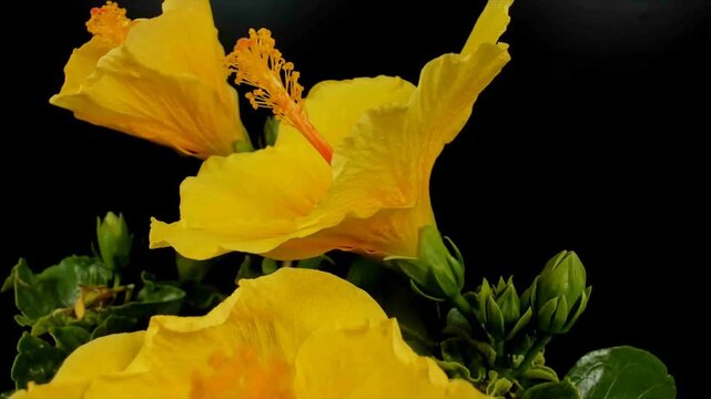 Fioritura rapida di un bell hibiscus giallo