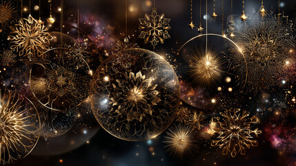 Set blank minimalist kraft background. Gift craft wrapping paper in golden circle, dot, snowflake, st for wallpaper, postcard, poster, collage for New Year, Christmas. Vector illustration EPS10