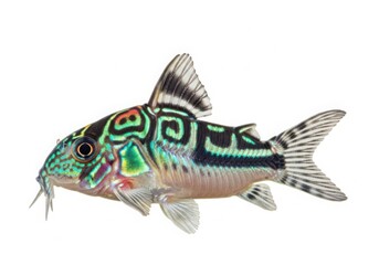 Fototapeta premium Vibrant albino corydoras catfish with intricate black and green markings