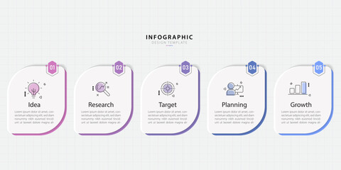 Timeline Creator infographic template. 5 Step timeline journey, calendar Flat simple infographics design template. presentation graph. Business concept with 5 options, gantt vector illustration.