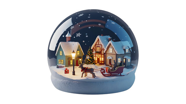Snow globe with a winter scene isolated on transparent background, christmas decoration