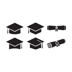 Graduation hat and diploma icon vector template on white background