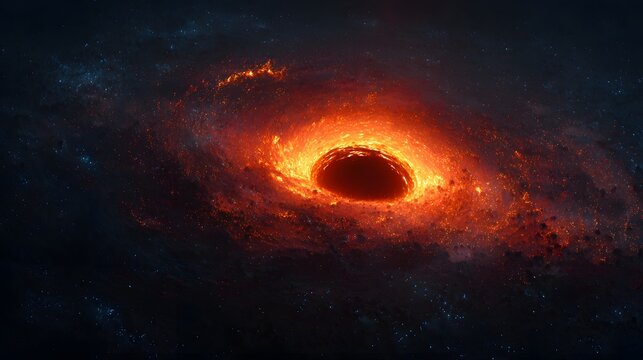 Brilliant accretion disk of supermassive cosmic void glows intensely against deep space