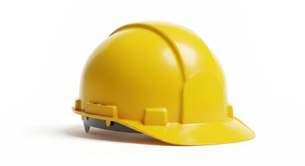 Fototapeta premium Single yellow hardhat isolated on a plain white background, cast shadow