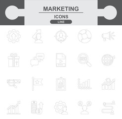 SEO Digital Marketing & Business Line Icons Set: Web Optimization, Target Audience, Strategy, Analytics, E-commerce, Finance, Growth Vector Collection.