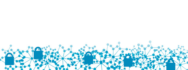 Padlock security with nodes plexus on blue and white background concept
