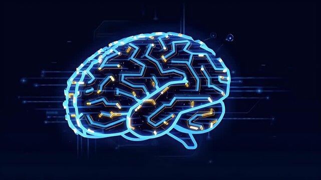 Abstract digital brain representation on a dark blue background
