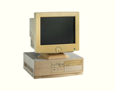 Old and obsoleate personal computer isolated on white background with clipping path