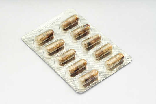 Expired capsule blister pack shows the medicine has deteriorated and dissolved