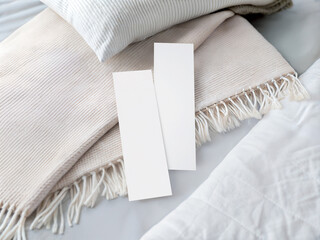 Soft Neutral Bookmark Mockup on Cozy Bedding