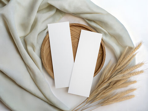Minimalist Bookmark Mockup with Soft Fabric and Pampas