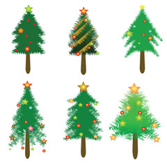 Vector illustration of Christmas tree icon and white background.