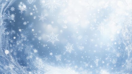 Obraz premium Abstract winter scene with falling snowflakes, bright light and soft blue hues