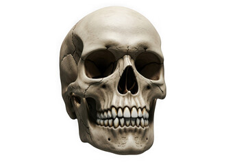 Realistic human skull with detailed bone structure isolated on transparent background