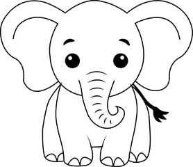 Cute cartoon elephant line art illustration, baby elephant outline drawing, adorable wild animal vector for kids colouring page