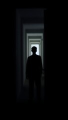 Obraz premium Generative AI a solitary figure in a dark hallway.