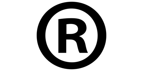 Registered Trademark Symbol, Black R in Circle Icon on Transparent Background