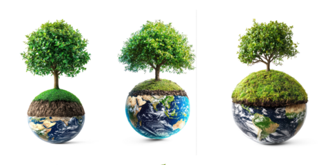Collection of Earth with green tree isolate on transparent background