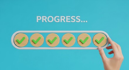 Progress bar with check marks indicating completed tasks on blue background