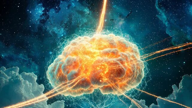 Cosmic mind explosion representing powerful creative idea. brains awe inspiring power for intense innovation