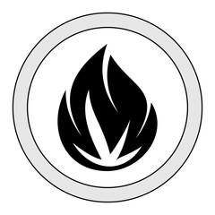 Black Flame Icon on transparent Background, ​Fire Energy Logo in Circle, Hot Heat Symbol PNG Graphic, ​Modern Abstract Flame Badge