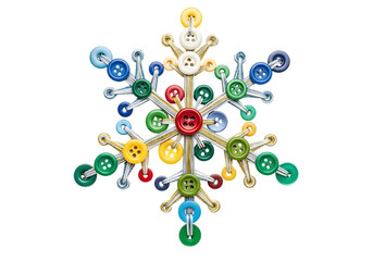 Colorful button snowflake decoration isolated on transparent background