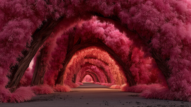 Beautiful of red grass tunnel in the big garden.