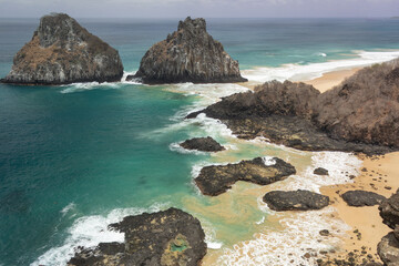 Blue and green water in a beach at Fernando de Noronha archipelago, Brazil