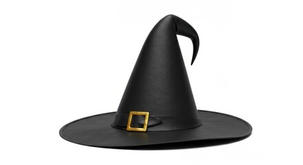 Fototapeta premium Black witch hat with gold buckle isolated on white