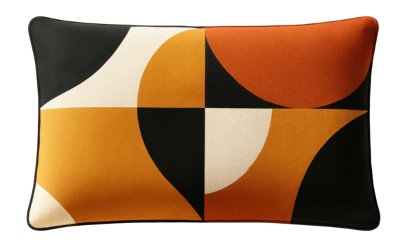 Rectangular outdoor cushion with a geometric design for a contemporary balcony seat.