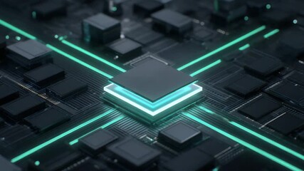 Futuristic microchip design with glowing circuits, representing advanced technology and digital innovation in modern computing. - Powered by Adobe