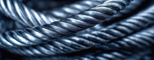 The Steel Cable Closeup Revealing Twisted Metallic Strands and Industrial Surface Texture
