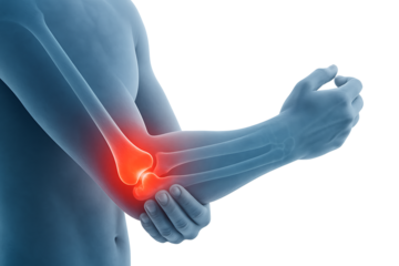 Elbow pain isolated on transparent background