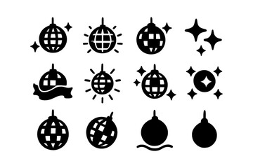 Retro disco balls and sparkles collection in silhouette style for party themes