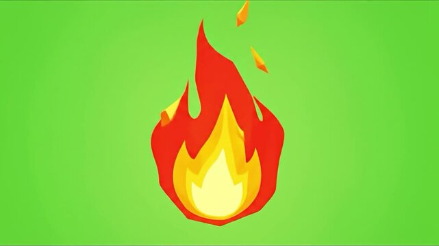 Animated low poly fire flame burning bright on green screen background abstract graphic element