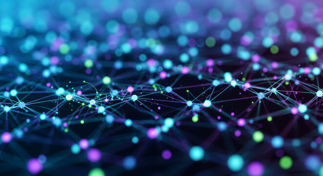 Vibrant interconnected network nodes, perfect for modern technology and innovative communication designs