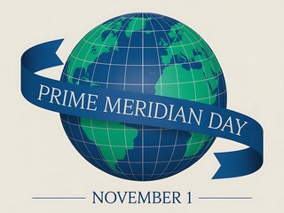 Celebrating prime meridian day on november 1st with a global earth illustration and blue ribbon