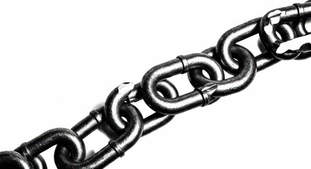 Obraz premium Close up, metal chain links diagonally across white background