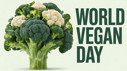 Celebrate world vegan day with a vibrant bouquet of fresh broccoli and cauliflower promoting plant based eating and healthy lifestyles
