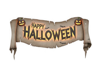 Spooky happy halloween banner with jack o lanterns isolated on transparent background