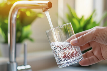 AI. Human hand holding glass of water