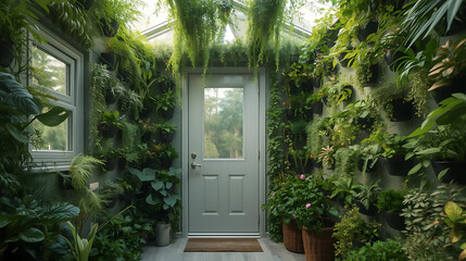 Lush indoor garden with vertical greenery and serene atmosphere