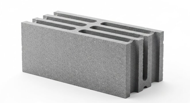 Grey cinder block w/ rectangular holes, isolated on white - Powered by Adobe
