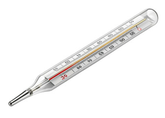 mercury glass thermometer isolated on a transparent background.