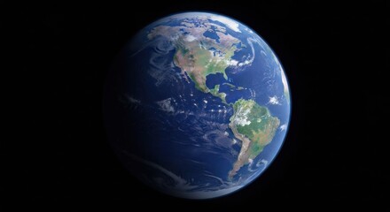 Fototapeta premium Earth globe view from space, North and South America visible against black
