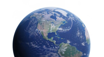 Fototapeta premium Earth globe view focusing on North America against a white background