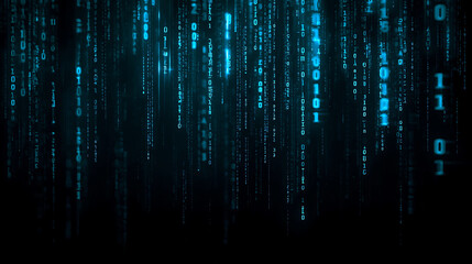 Abstract Blue Digital Rain Falling on Dark Background Computer Science Concept