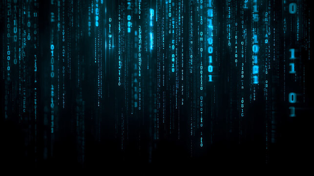 Abstract Blue Digital Rain Falling on Dark Background Computer Science Concept - Powered by Adobe