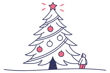 Stylized Christmas pine with glowing neon lights modern flat illustration style