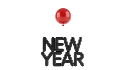 New year text with red balloon isolated on transparent background